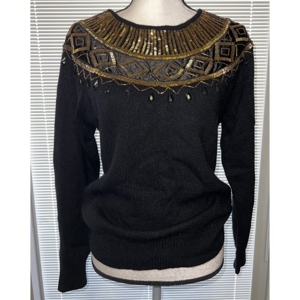 SK & Company Women Black Angora Embellished Sweater — Medium
